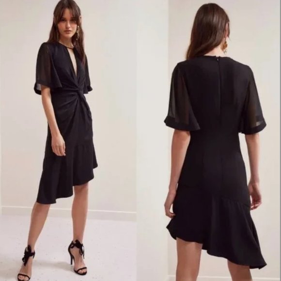 KEEPSAKE the Label Twist Asymmetrical Black Midi Dress, XS - Picture 1 of 15